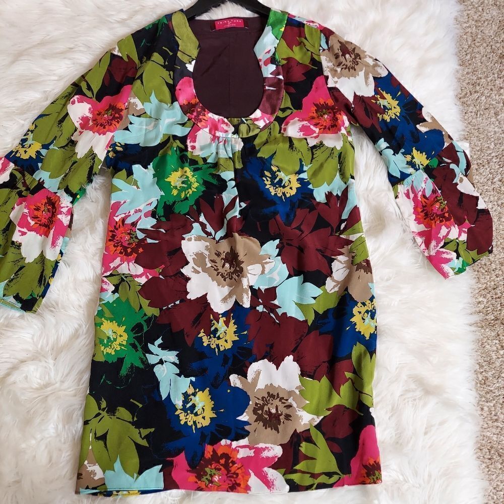 Trina Turk Bonita 20th‎ Holiday Edition 100%silk colorful Christmas mini dress